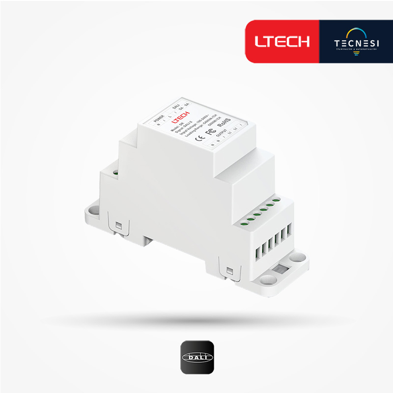Controlador LTECH (DR). DALI Relay. Entrada: 100-240V. Carga resistiva 800W/CH, Carga capacitiva <400VA/CH. Para encender/apagar luces.