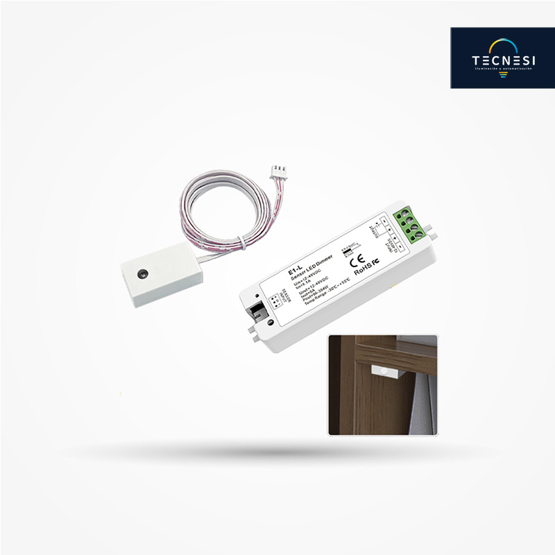 Controlador TECNESI (E1-L+ED). Kit sensor para puerta adosado, para 12-48VDC. De 8A: 12V@96W, 24V@192W, 36V@288W, 48V@384W. Incluye sensor ED.