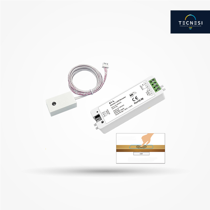 Controlador TECNESI (E1-L+EW). Kit sensor capacitivo, para 12-48VDC. De 8A: 12V@96W, 24V@192W, 36V@288W, 48V@384W. Incluye sensor EW.