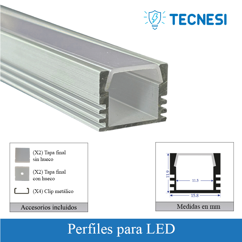 Kit perfil TECNESI (TEC-ECO1612). Serie Económica de 2 metros. Para adosar.