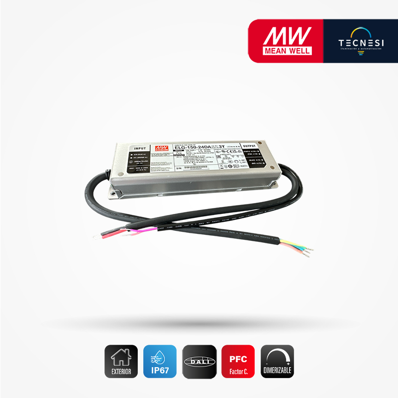 MEAN WELL (ELG-150-24DA). Driver IP67, de 24V, 6.25A, 150W, PF>0.95. DALI.