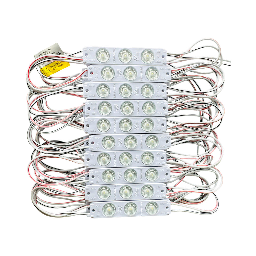 Rishang M8N3TB - Módulo LED de 3 puntos de 12V DC, 1.2W, 6500K, 138 lm, 160°, IP65. 5 años de garantía. 