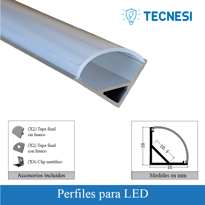 Kit perfil TECNESI (TEC-PRO1616). Serie Profesional de 2 metros. Tipo esquinero.