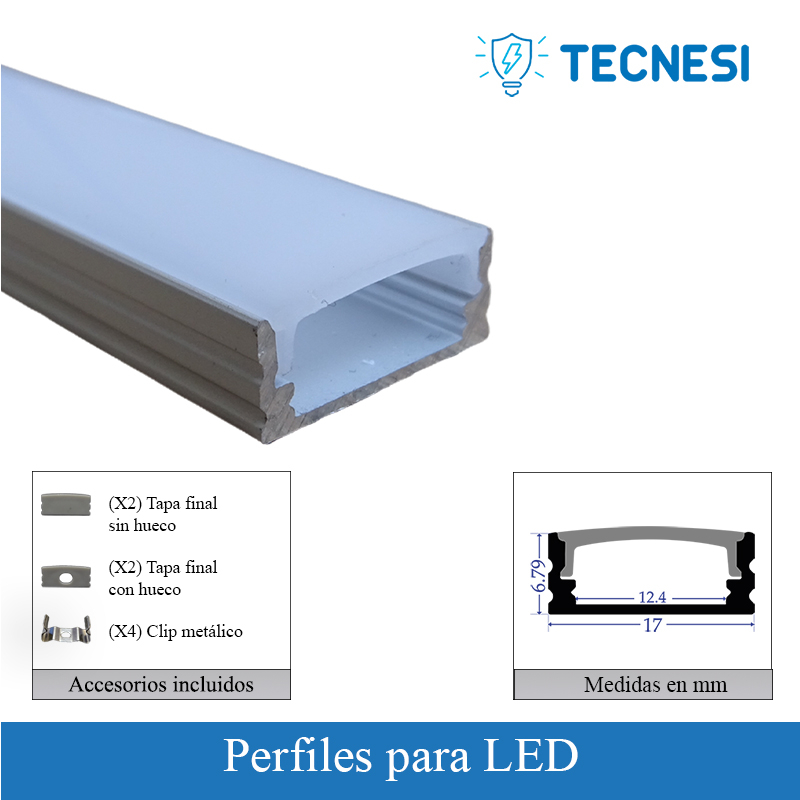 Kit perfil TECNESI (TEC-PRO1707). Serie Profesional de 2 metros. Para adosar.