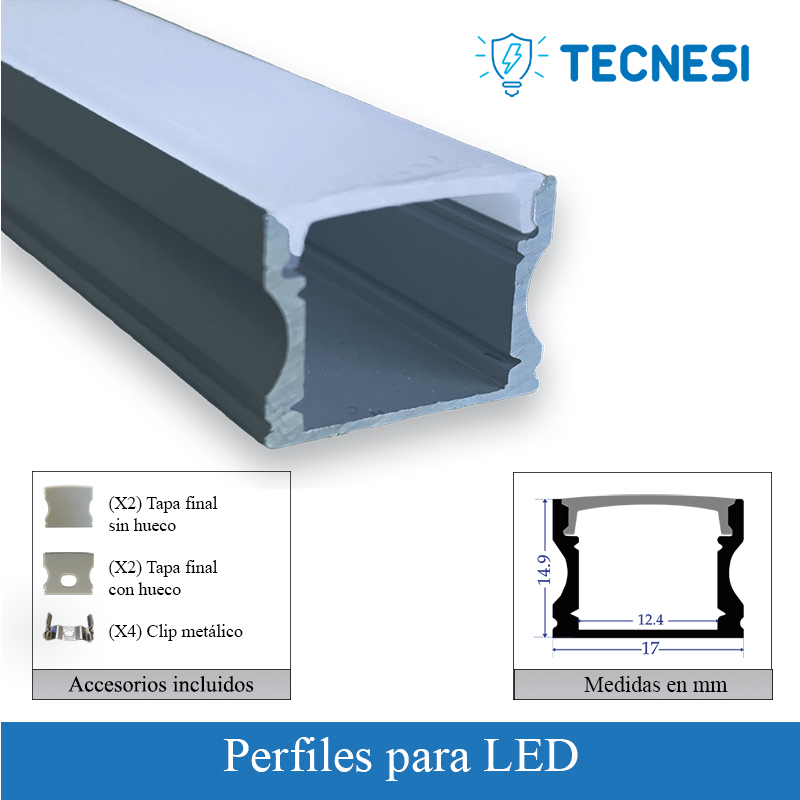 Kit perfil TECNESI (TEC-PRO1715). Serie Profesional de 2 metros. Para adosar.