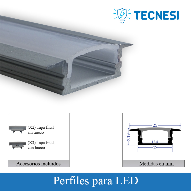 Kit perfil TECNESI (TEC-PRO2507). Serie Profesional de 2 metros. Para empotrar.