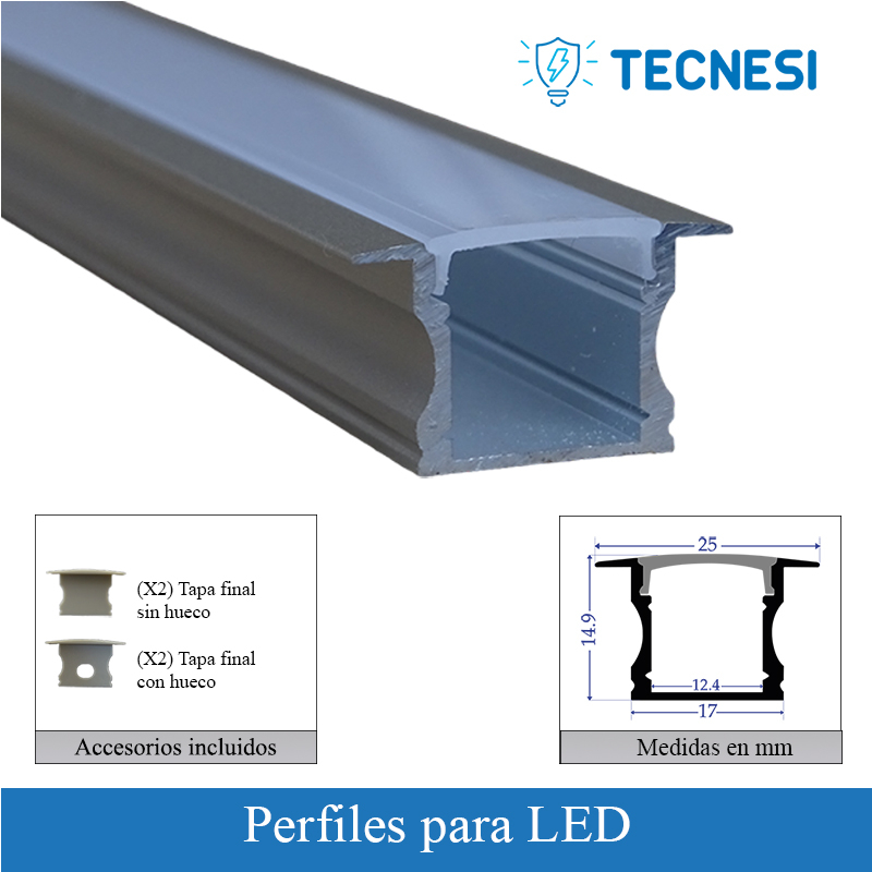 Kit perfil TECNESI (TEC-PRO2515). Serie Profesional de 2 metros. Para empotrar.