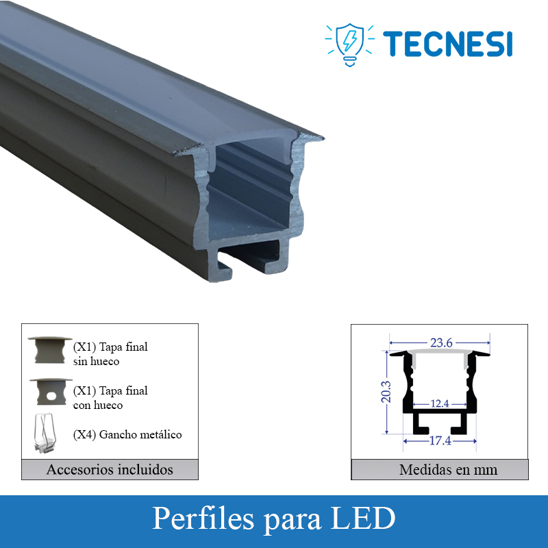 Kit perfil TECNESI (TEC-PRO2520). Serie Profesional de 2 metros. Para empotrar en Drywall.