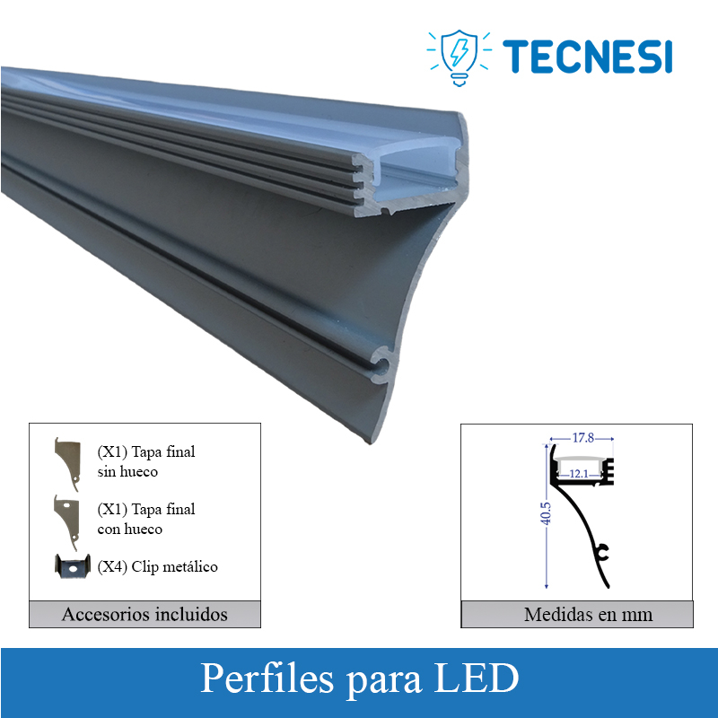 Kit perfil TECNESI (TEC-PRO4020). Serie Profesional de 2 metros. Para adosar.