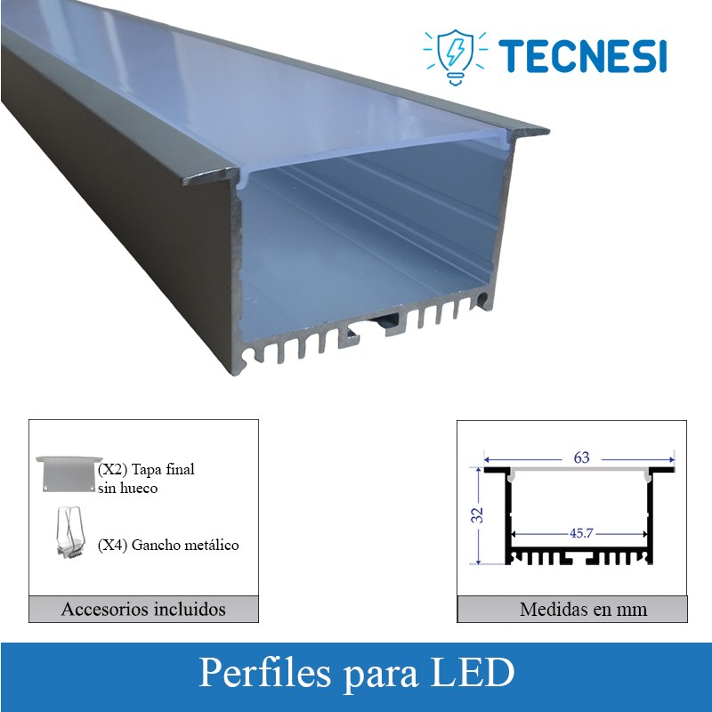 Kit perfil TECNESI (TEC-PRO6332). Serie Profesional de 2 metros. Para empotrar en Drywall.