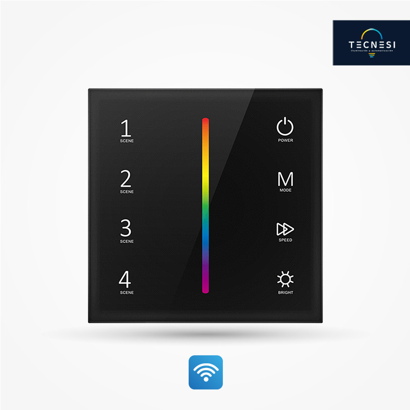 Controlador TECNESI (T3-1). RF + Táctil RGB. De 12-24V. De 3CH*4A: 12V@144W, 24V@288W. Caja tipo 86. Negro.