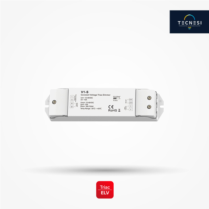 Controlador TECNESI (V1-S). Corte de fase 40-220VAC, para 12-48VDC. De 15A*1CH: 12V@180W, 24V@360W, 36V@540W, 48V@720W.